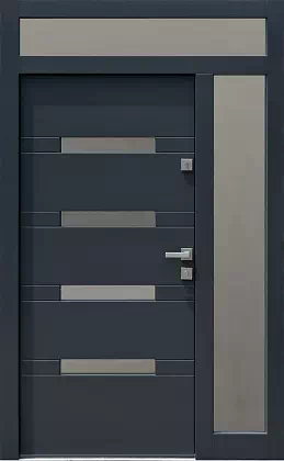 Drzwi zewnętrzne z dostawką i naświetlem gornym model wzór 422,11 w kolorze antracyt.
