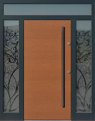 Drzwi zewnętrzne z dostawką i naświetlem gornym model wzór 500B w kolorze winchester + antracyt.