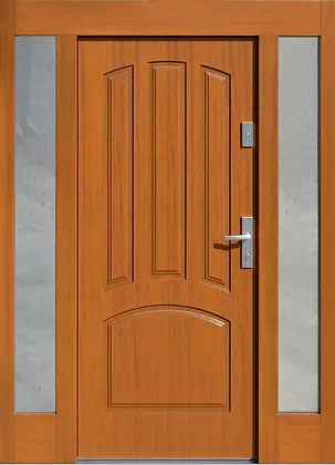 Drzwi zewnętrzne z dostawką i naświetlem gornym model wzór 552,11 w kolorze ciemny dąb.