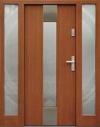 Drzwi zewnętrzne z dostawkami bocznymi wzór wzór 440,1-440,11+ds4 w kolorze ciemny dąb.