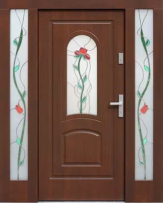 Drzwi zewnętrzne z dostawkami bocznymi wzór wzór 576S1+ds1 w kolorze orzech.