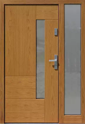 Drzwi zewnetrzne z dostawką boczną model wzór 413,11 w kolorze złoty dąb.