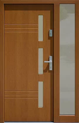 Drzwi zewnetrzne z dostawką boczną model wzór 470,2 w kolorze jasny dąb.