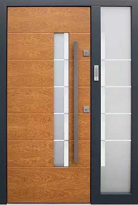 Drzwi zewnetrzne z dostawką boczną model wzór 476,4+ds1 w kolorze złoty dąb + antracyt.