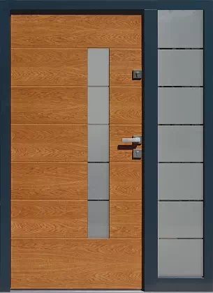 Drzwi zewnetrzne z dostawką boczną model wzór 476,4+ds11 w kolorze złoty dąb + antracyt.