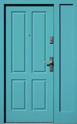 Drzwi zewnetrzne z dostawką boczną model wzór 534,9 w kolorze turkusowe.
