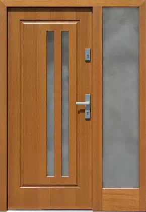 Drzwi zewnetrzne z dostawką boczną model wzór 577,4 w kolorze złoty dąb.