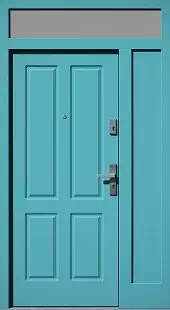 Drzwi zewnętrzne wejściowe z naświetlem górnym łukowym.