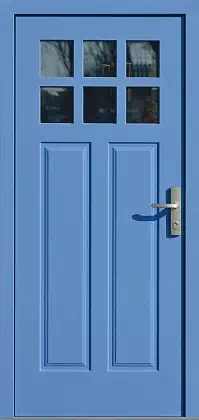 Drzwi drewniane zewnętrzne do domu 507,10B w kolorze niebieskie.