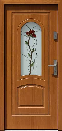 Drzwi drewniane zewnętrzne do domu 576S1+ds1 w kolorze złoty dąb.