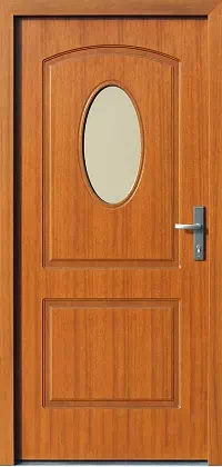 Drzwi drewniane zewnętrzne do domu 584S1 w kolorze ciemny dąb.