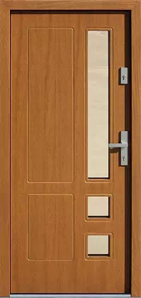 Drzwi drewniane zewnętrzne do domu 590S8 w kolorze złoty dąb.