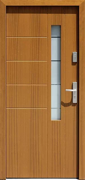 Drzwi zewnętrzne nowoczesne do domu 448,1+ds1 w kolorze złoty dąb.