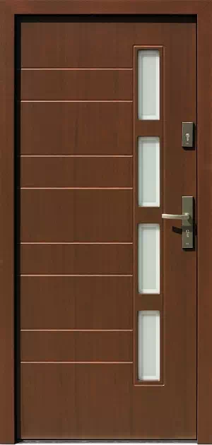 Drzwi zewnętrzne nowoczesne do domu 462,1+ds4 w kolorze orzech.
