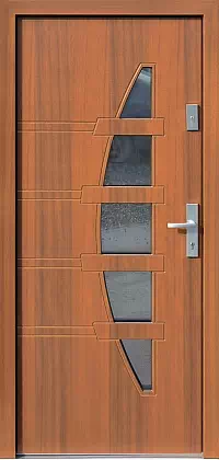 Drzwi zewnętrzne nowoczesne do domu wzór 443,11 w kolorze ciemny dąb.