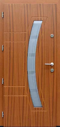 Drzwi zewnętrzne nowoczesne do domu wzór 448,1+ds1 w kolorze złoty dąb.