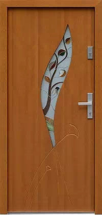 Drzwi zewnętrzne nowoczesne do domu wzór 458,6+ds55 w kolorze ciemny dąb.