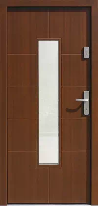 Drzwi zewnętrzne nowoczesne do domu wzór 466,1 w kolorze orzech ciemny.