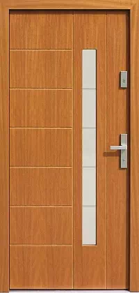 Drzwi zewnętrzne nowoczesne do domu wzór 475,16+ds11 w kolorze złoty dąb.