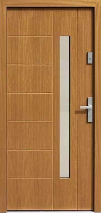 Drzwi zewnętrzne nowoczesne do domu wzór 475,16 w kolorze jasny dąb.