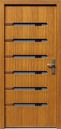 Drzwi zewnętrzne nowoczesne do domu 494,1+ds1 w kolorze ciemny dąb.