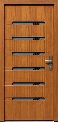 Drzwi zewnętrzne nowoczesne do domu 494,2+ds1 w kolorze dąb średni.
