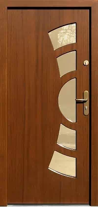 Drzwi zewnętrzne nowoczesne do domu wzór 635,1 w kolorze teak.