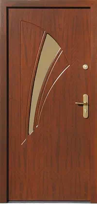 Drzwi zewnętrzne nowoczesne do domu wzór 670,1 w kolorze teak.