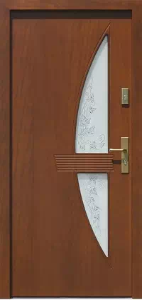 Drzwi zewnętrzne nowoczesne do domu wzór 676+ds1 w kolorze teakowe.