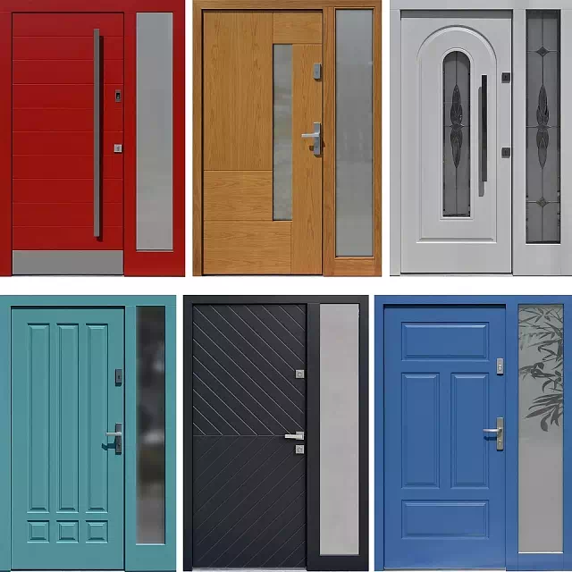 Drewniane wejściowe drzwi zewnętrzne z dostawką boczną nieotwieraną mix