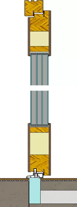 Przekrój pionowy przez drewniane drzwi zewnętrzne produkcji AFB Kraków